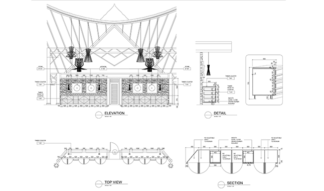 Interior design drawings for Hotel Interiors in the Maldives by Zhenya Tsintseva